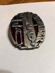 NICE PLUMBER BELT BUCKLE SOLID PEWTER WITH RED 1987 MADE IN USA SISKIYOU CO