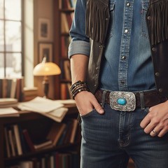 Men / Women Antique Silver Metal Ethnic Belt Buckle Turquoise Filigree Everyday