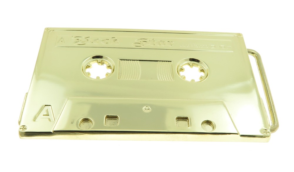 Rock Star Old School Cassette Tape Gold Plated Metal Belt Buckle