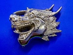 Mystical Asian Chinese Dragon Head Figural Cutout Silver Color Belt Buckle