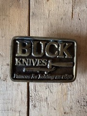 NOS Buck Knives Logo Rectangular Metal Western Belt Buckle Gold/Black