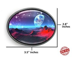 Sci-fi Belt Buckle – Alien Fantasy Landscape Handmade Silver Buckle – 629