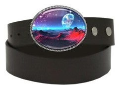 Sci-fi Belt Buckle – Alien Fantasy Landscape Handmade Silver Buckle – 629