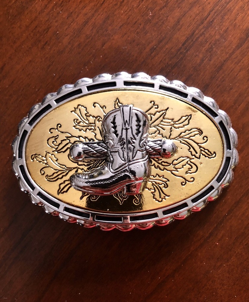 Western Golden Cowboy Boots Cowgirl Spurs Rodeo Unisex Men’s Belt Buckle