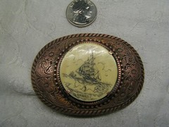 Clipper Ship Scrimshaw Belt Buckle Copper Hawaii