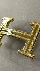 Gold Crystal H Belt Buckle Rhinestone Pavé Statement Buckle Heavy Metal Hardware