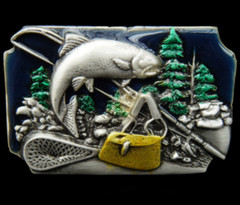 Fish Fishing Pole Bait Trout Bass River Boat Belt Buckle Boucle De Ceintures