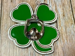 Lucky Four Leaf Clover Shamrock Green Silver Novelty Bottle Opener & Belt Buckle