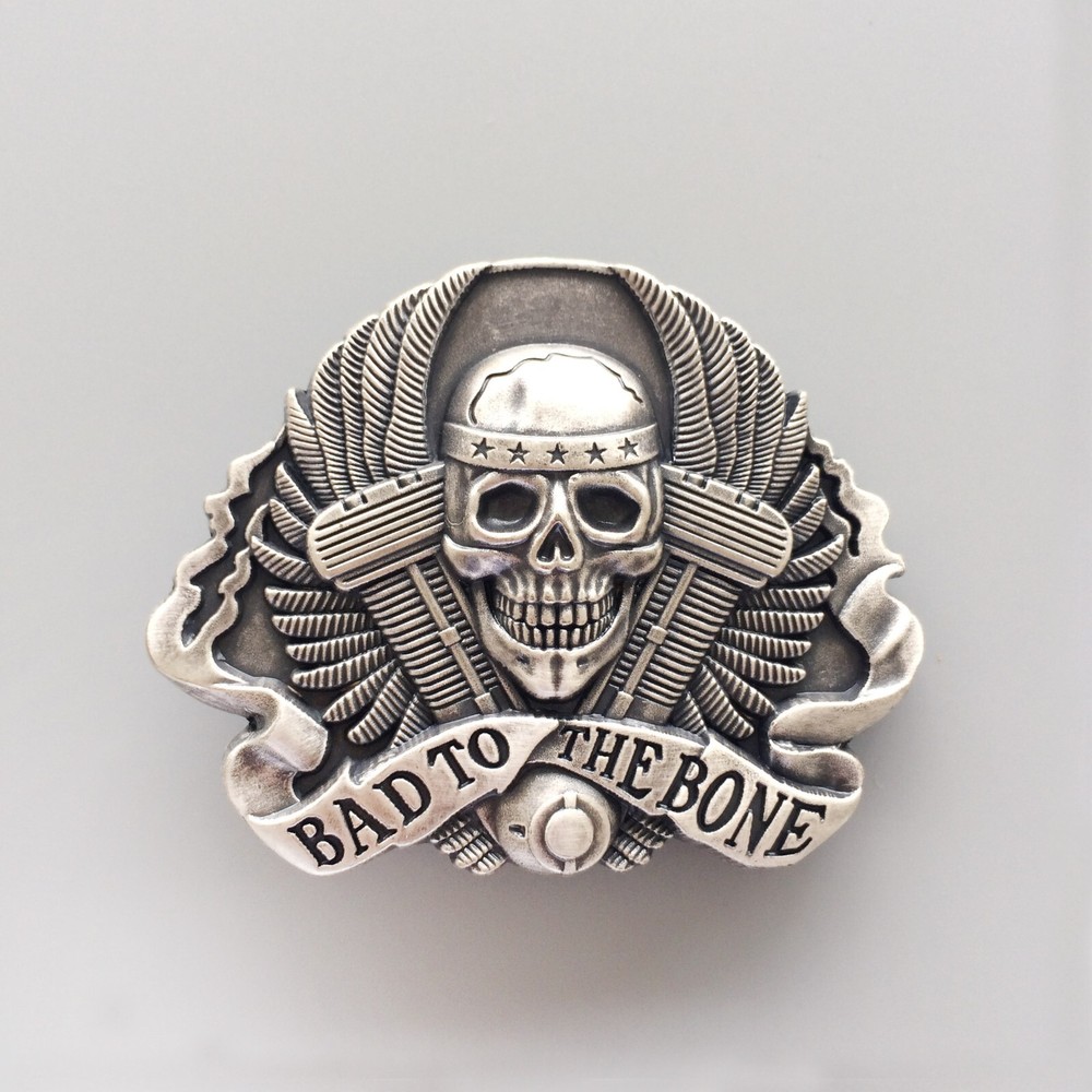 Vintage Silver Plated Biker Rider Skull Belt Buckle Boucle de ceinture