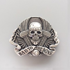 Vintage Silver Plated Biker Rider Skull Belt Buckle Boucle de ceinture