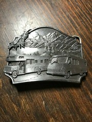 RV motorhome car travel BELT BUCKLE 1987 siskiyou metal western trip road huntin