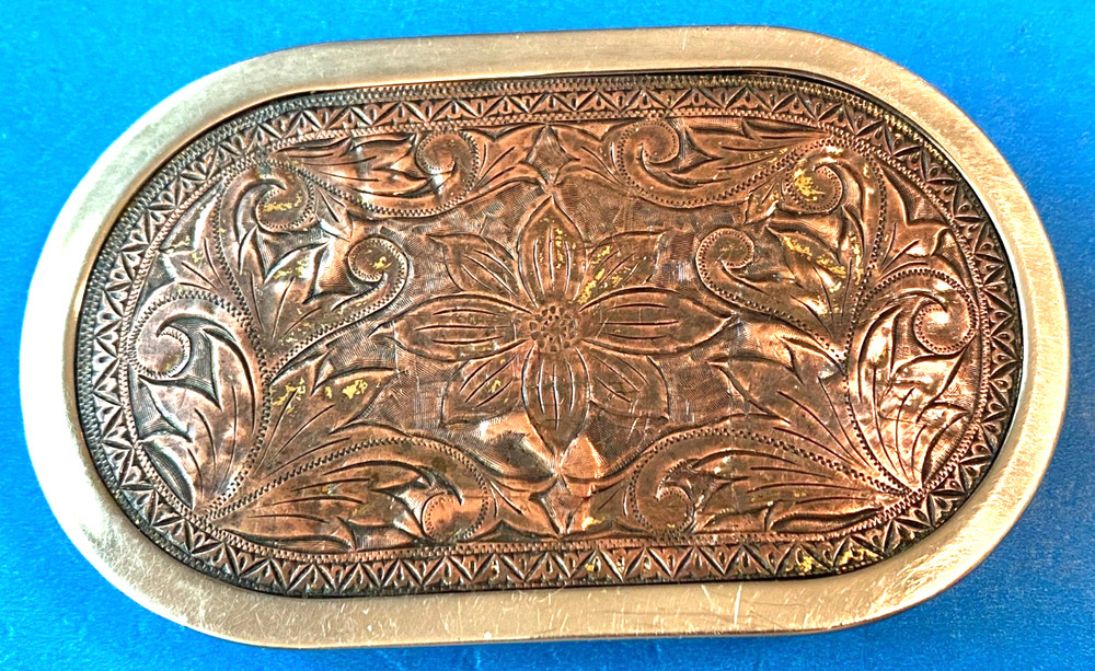 Vintage Nickel Plated Hand Made Beautiful Intricate Floral Pattern Belt Buckle