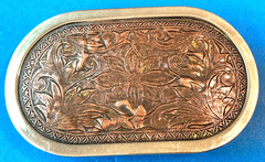 Vintage Nickel Plated Hand Made Beautiful Intricate Floral Pattern Belt Buckle