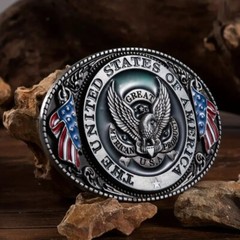 United States of America Bald Eagle Belt Buckle, Flag Red, White & Blue, USA
