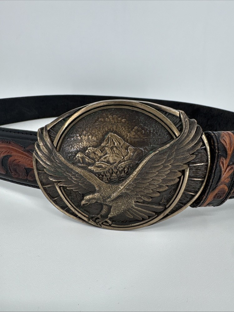 vintage MONTANA SILVERSMITHS belt buckle SOLID BRASS western EAGLE america