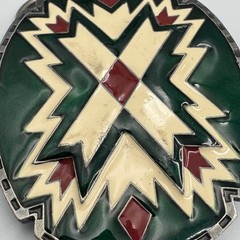 Vintage 1988 Siskiyou Buckle Co Green Enamel Southwestern Belt Buckle J-89 USA