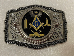 Masonic Symbols Belt Buckle Western Style Black and silver (W167)