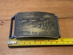 Vintage Wells Fargo and Company 1852 Stage Coach Rectangular Brass Belt Buckle