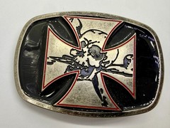 Maltese Iron Cross with Skull Cutout Black Enamel Gothic Punk Vibe Belt Buckle
