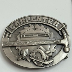 Siskiyou Carpenter Belt Buckle 1991 Pewter Hammer Saw Tape Measure Tool Design