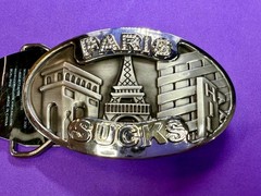 Paris Sucks! Blue Moon Creations Silver Tone Funny Tourist Gift Belt Buckle