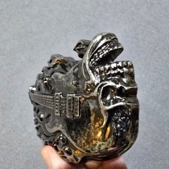 Guitar Skull Flame Belt Buckle Mens Gunmetal Silver Rocker Biker Punk vintage