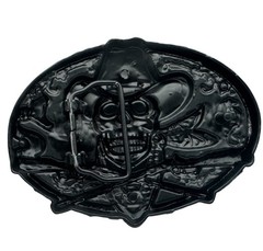 Dead Cowboy Belt Buckle Skull Crossed Guns Rattlesnake Motif Western Style