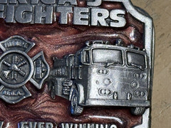 1983 AMERICA&rsquo;S FIREFIGHTERS BELT BUCKLE -EVER READY EVER WILLING Colorful Enamel
