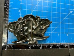 Vampire Teeth Skull Crossed Sword&rsquo;s Cutout Halloween Gothic Biker Belt Buckle