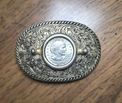 Vintage 1979 Susan B. Anthony Silver Dollar Belt Buckle 3&Prime;x2&Prime;