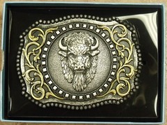 NOCONA SCROLLED BUFFALO HEAD BELT BUCKLE
