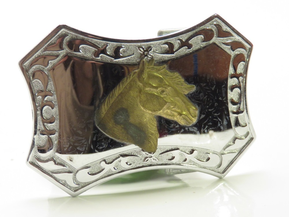 WESTERN HORSE HEAD BELT BUCKLE chrome brass horse BF9B0219
