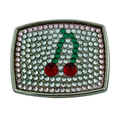 White Rhinestone Lucky Cherries Hot Cherry Pop Belt Buckle
