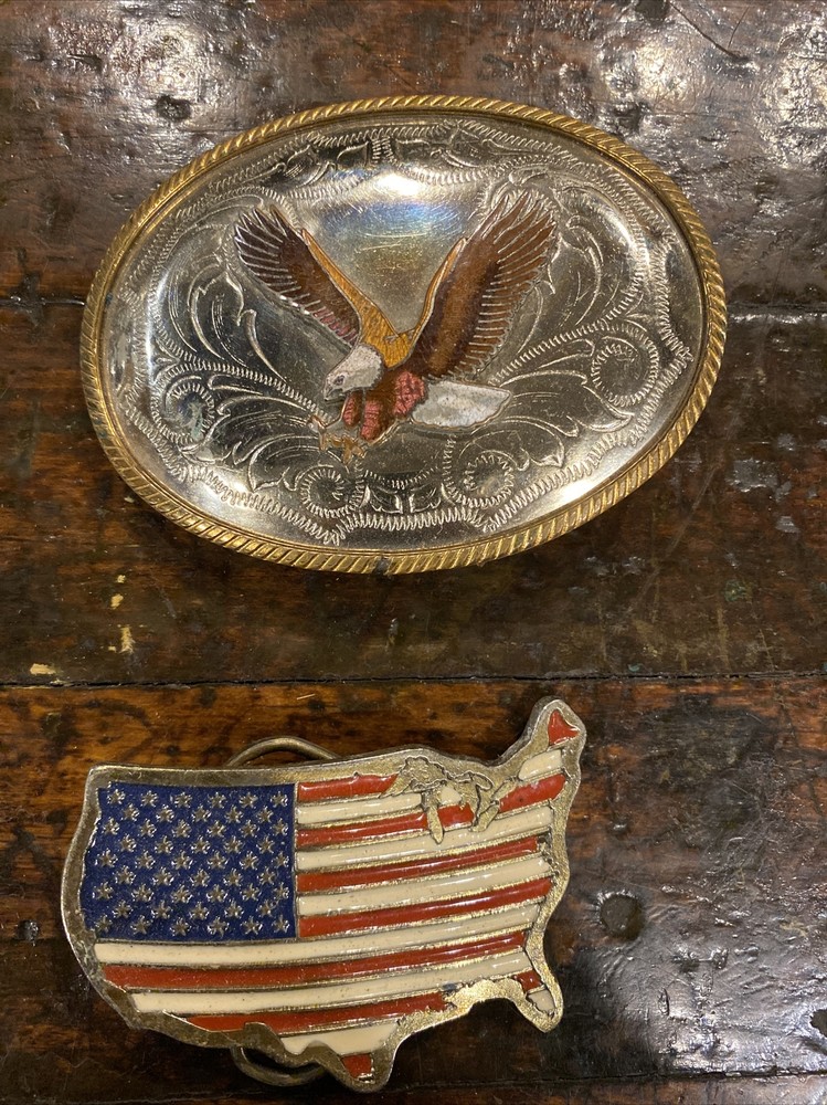 Flag Belt Buckles & German Silver Eagle Flying Vintage