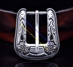 Western Style Engraved and Silver Plated Decorative Belt Buckle Fits 20mm Strap