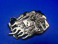 Flaming Hot Dice Gambling Board Game Casino NOS Belt Buckle by Silver Moon