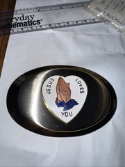 Vintage Jesus Loves You Silver Gold Belt Buckle Rare Fast Free Shipping