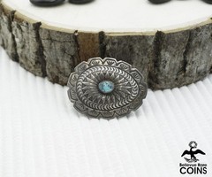 Vintage Southwestern Etched Silver & Turquoise Bolo Tie Knot