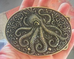 Bronze Octopus Belt Buckle Intricate Nautical Tentacle Western Design Silver