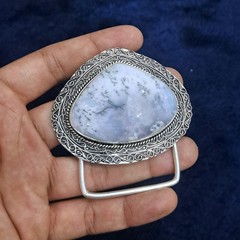 Belt Buckle Silver Plated Dendritic Opal Western Cowboy Gemstone Buckle For Dad