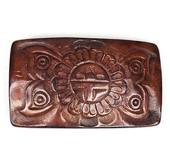 Vtg Hand Tooled Leather belt buckle Native American Indian Southwestern 3×2&Prime;