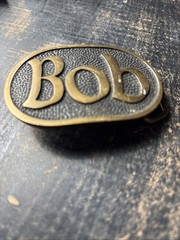Vintage 1970s BOB Letters Solid Brass Gold Slide Belt Buckle Rectangular