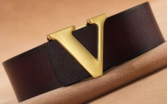 Yuangu Men&rsquo;s Classic Gold/Silver V-Buckle 47.3 inches (40-44), Coffee Gold