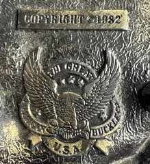 Vintage 1982 Bluegrass Music USA Belt Buckle Pewter Enamel Fiddle Banjo H918