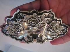 TRIPLE ROSE BELT BUCKLE STARS & STRIPES FOREVER – MASSIVE 6 1/2&Prime; X 3&Prime; – GW9