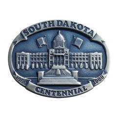 VTG South Dakota Centennial 1889–1989 Belt Buckle Brass Patina State Capitol LMT