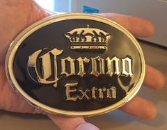 Corona Belt Buckle with Bottle Opener On Reverse – Black Enameled