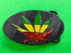 Marijuana Cannabis Pot Leaf Weed Enameled Rasta Belt Buckle New in open Box