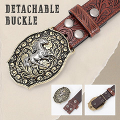 Cowboy Belts for Men Women Western Buckle Belt Cowboy Cowgirl Embossed Leather B