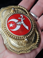 SHRINER Vintage GoldTone Red/White Star Sword Belt Buckle